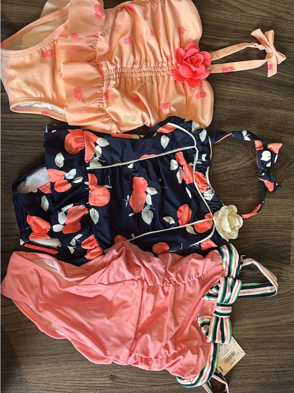 Janie and Jack Striped Trim Peach Girls Swimsuit